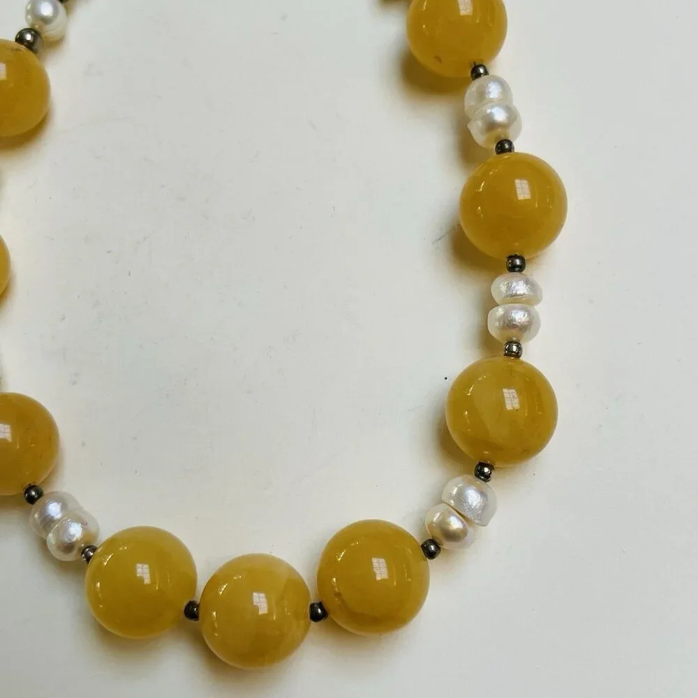 Butterscotch Amber Pearl Necklace Choker Statement Handmade Party Wedding